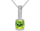 2.50 Carat (ctw) Natural Peridot Stick Pendant Necklace in 14K White Gold with Diamonds and Chain